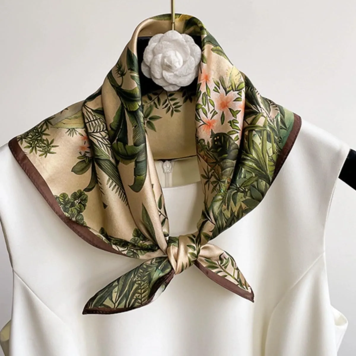ANDANTINO 100% Pure Mulberry Silk Small Square Scarves -21'' x 21''- Digital Printed Neckerchief –Women Men Lightweight Scarf
