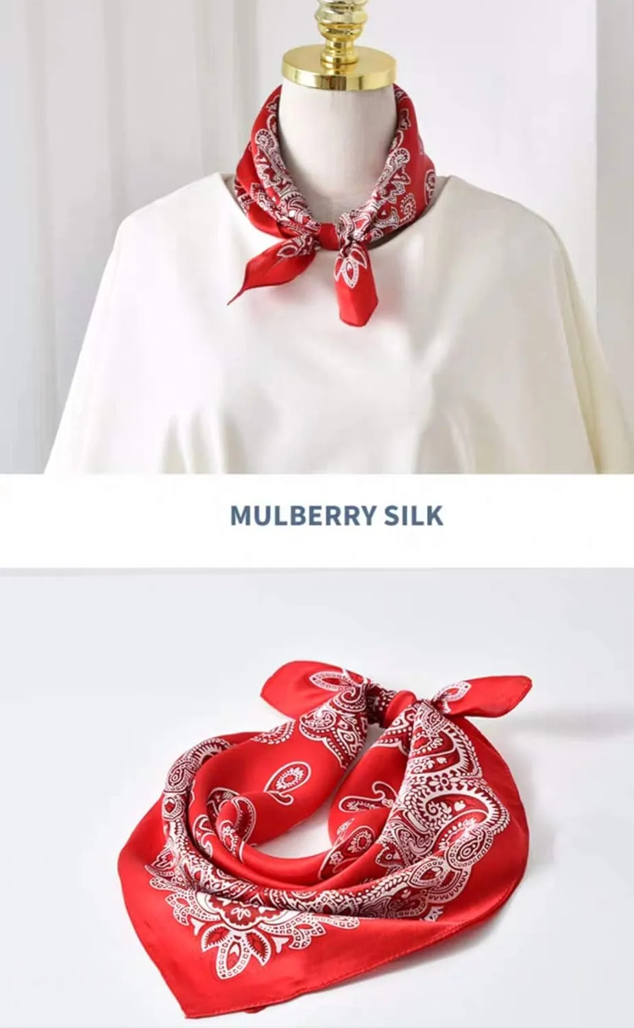 ANDANTINO 100% Real Mulberry Silk Scarf -21'' x 21''- Lightweight Neckerchief –Women Men Small Square Digital Printed Scarves