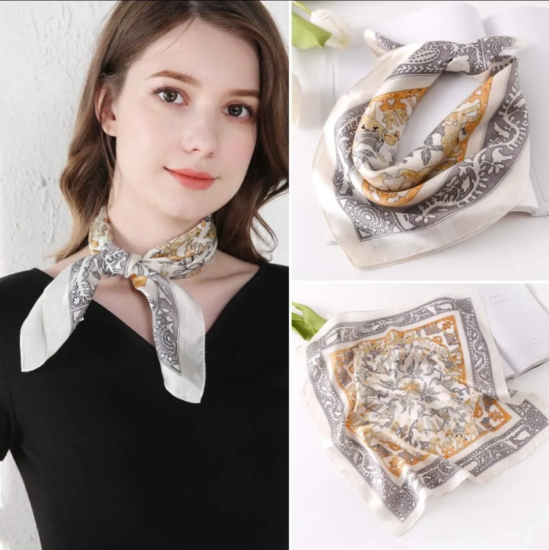 ANDANTINO 100% Real Mulberry Silk Scarf -21'' x 21''- Lightweight Neckerchief –Women Men Small Square Digital Printed Scarves