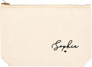 Andaz Press Personalized Makeup Bags for Women Bridesmaid Proposal Gifts Canvas Cosmetic Bag with Zipper Minimal Custom Name Heart Makeup Pouch For Bridesmaids Girls Weekend Gifts for Women 6.5" x 9"