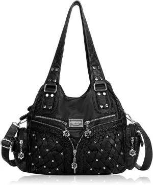 Angel Barcelo Purses and Handbags Women Tote Shoulder Top Handle Satchel Hobo Bags Fashion Washed PU Leather Purse