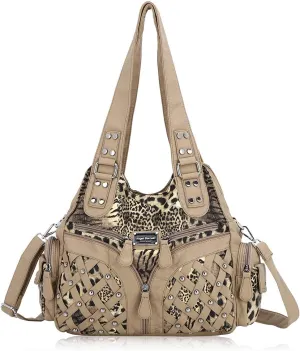 Angel Barcelo Purses and Handbags Women Tote Shoulder Top Handle Satchel Hobo Bags Fashion Washed PU Leather Purse