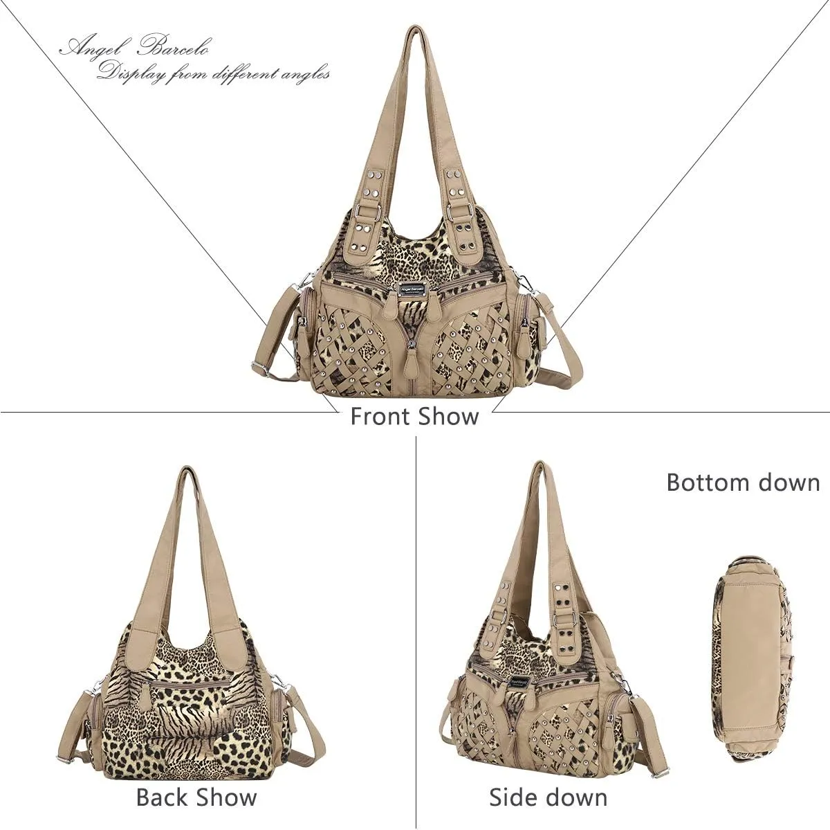 Angel Barcelo Purses and Handbags Women Tote Shoulder Top Handle Satchel Hobo Bags Fashion Washed PU Leather Purse