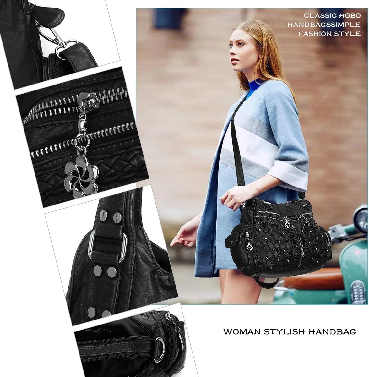 Angel Barcelo Purses and Handbags Women Tote Shoulder Top Handle Satchel Hobo Bags Fashion Washed PU Leather Purse
