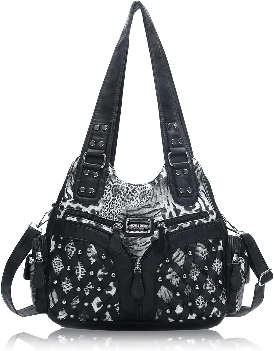 Angel Barcelo Purses and Handbags Women Tote Shoulder Top Handle Satchel Hobo Bags Fashion Washed PU Leather Purse