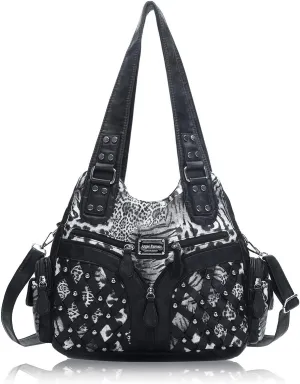 Angel Barcelo Purses and Handbags Women Tote Shoulder Top Handle Satchel Hobo Bags Fashion Washed PU Leather Purse