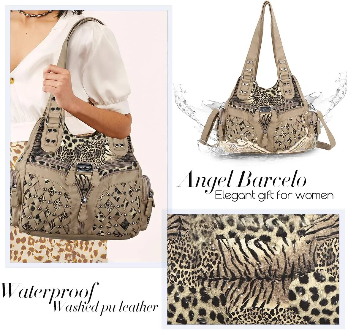 Angel Barcelo Purses and Handbags Women Tote Shoulder Top Handle Satchel Hobo Bags Fashion Washed PU Leather Purse