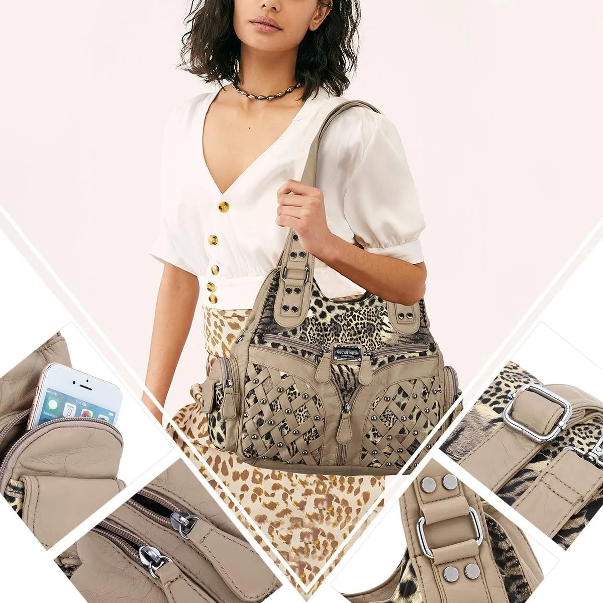 Angel Barcelo Purses and Handbags Women Tote Shoulder Top Handle Satchel Hobo Bags Fashion Washed PU Leather Purse