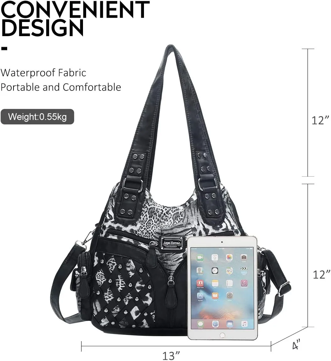 Angel Barcelo Purses and Handbags Women Tote Shoulder Top Handle Satchel Hobo Bags Fashion Washed PU Leather Purse
