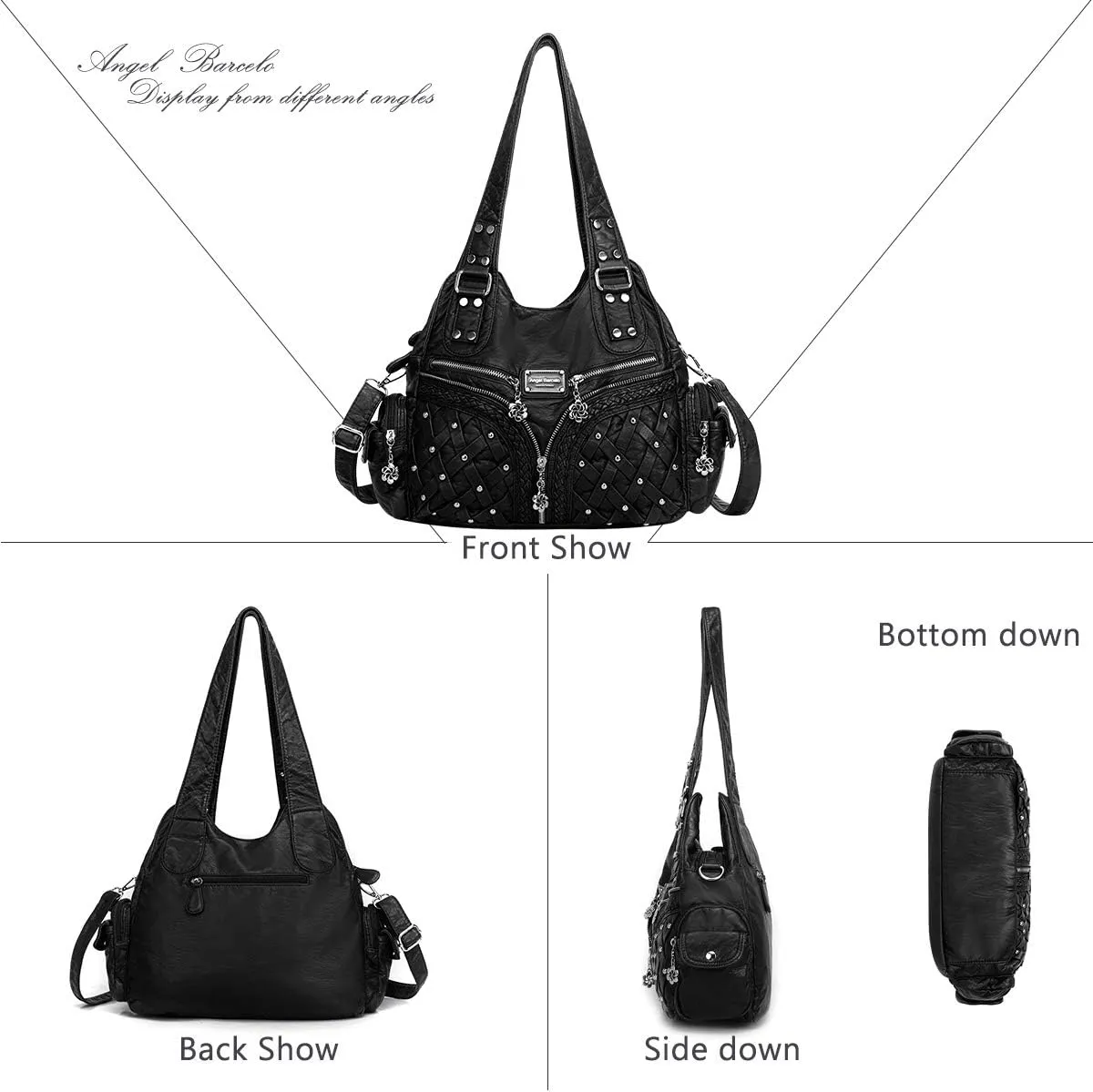 Angel Barcelo Purses and Handbags Women Tote Shoulder Top Handle Satchel Hobo Bags Fashion Washed PU Leather Purse