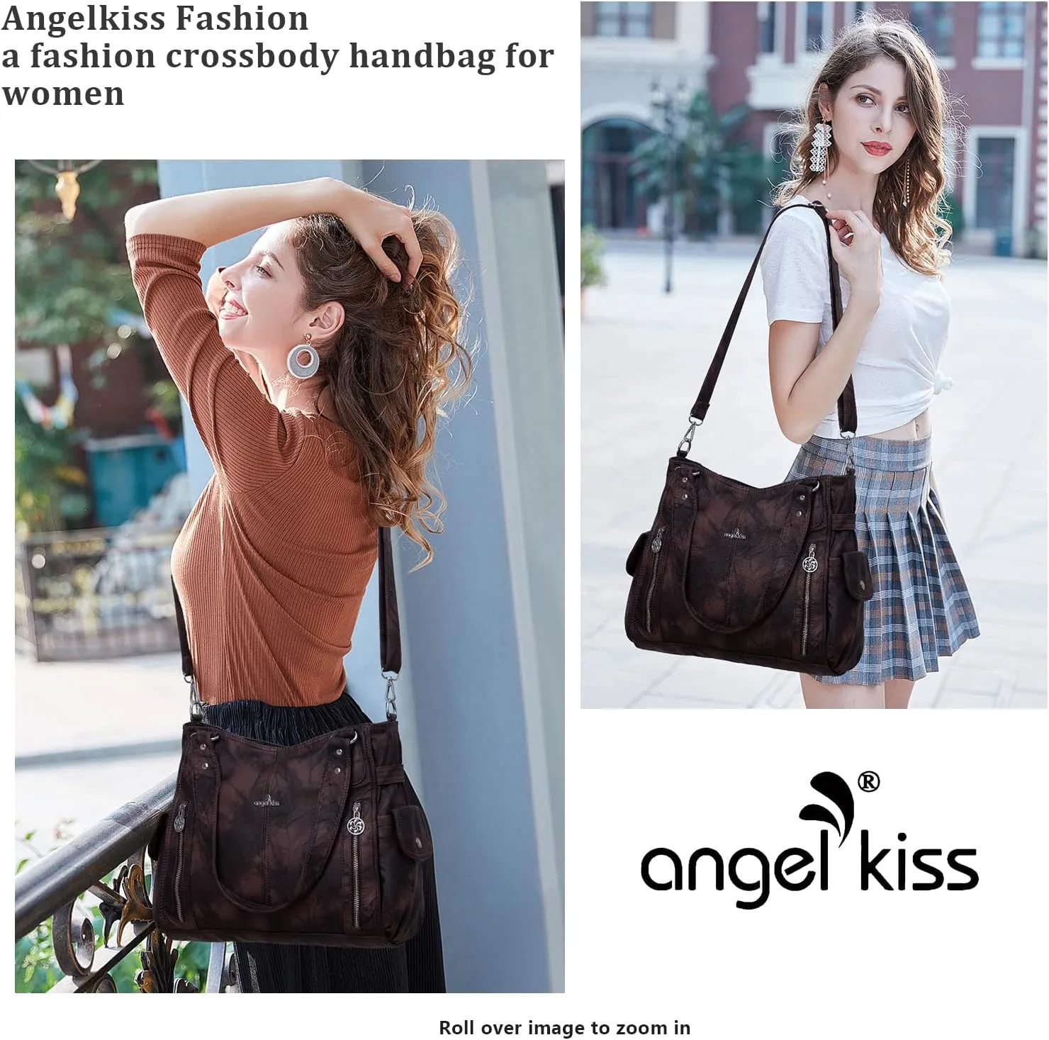 Angel Kiss Handbags for Womens Top-Handle Hobo Purse Roomy Casual Shoulder Bags PU Tote Satchel Purse for Women