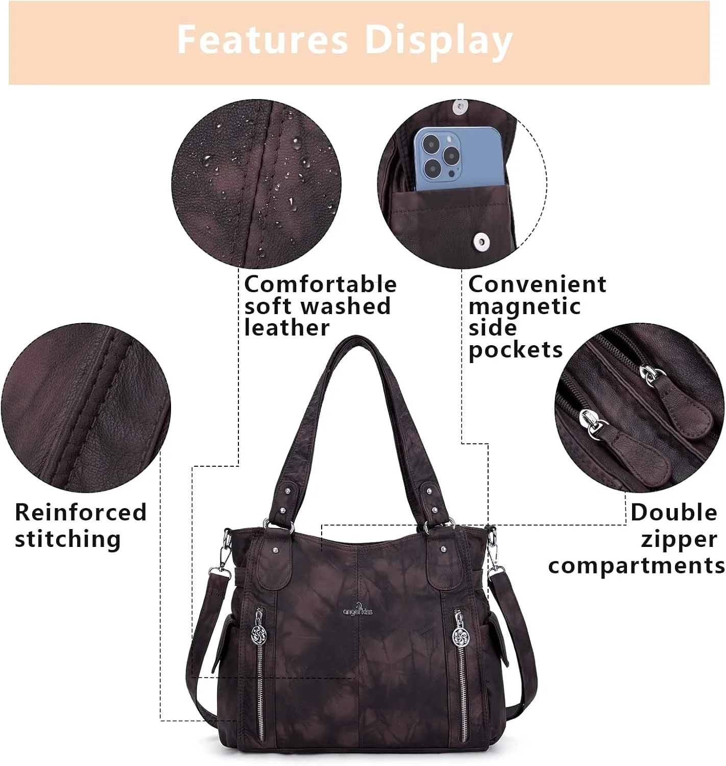 Angel Kiss Handbags for Womens Top-Handle Hobo Purse Roomy Casual Shoulder Bags PU Tote Satchel Purse for Women