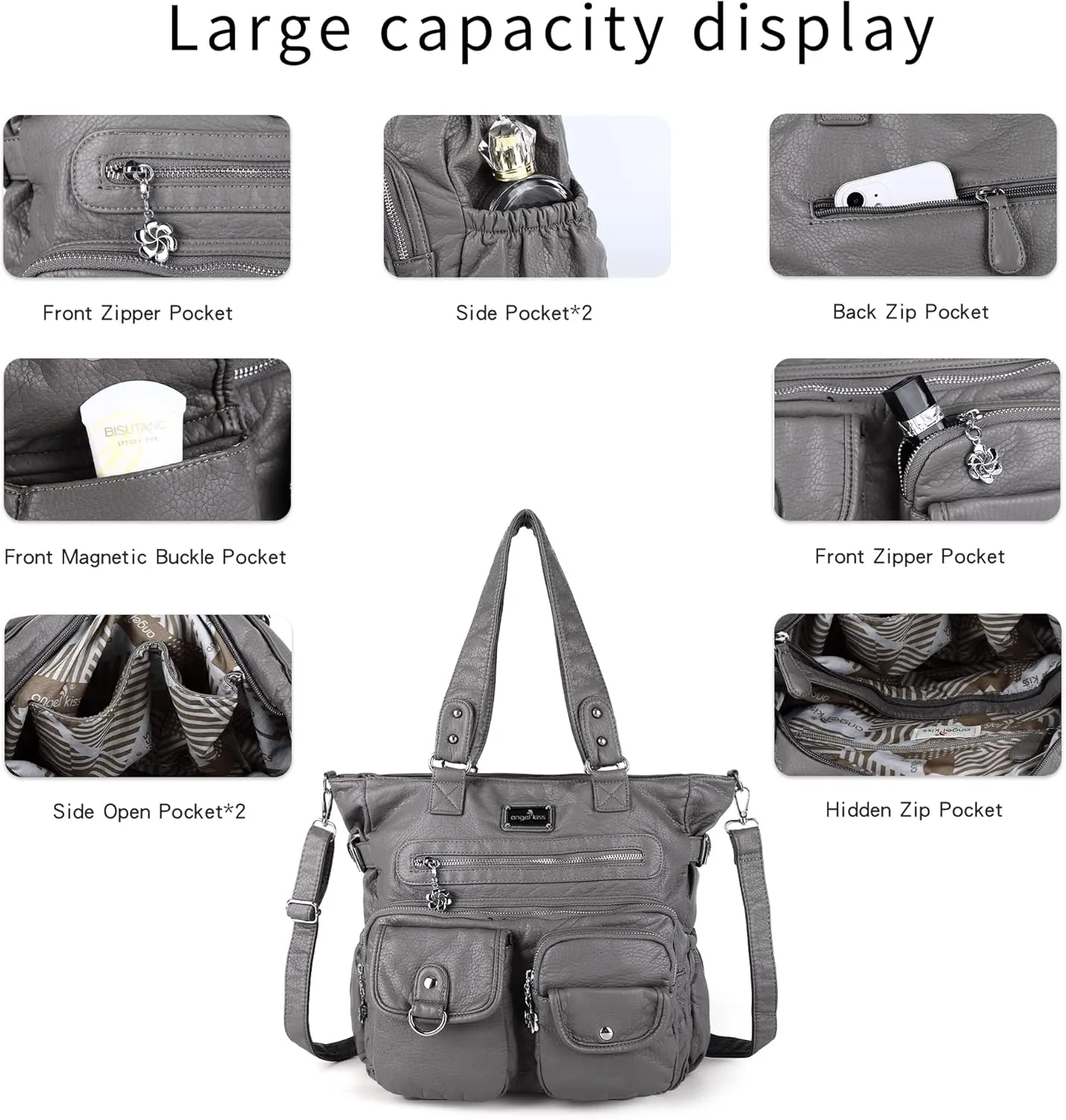 Angelkiss Purses Handbags for Women PU Tote Satchel Bags for Women Pockets Shoulder Bags…