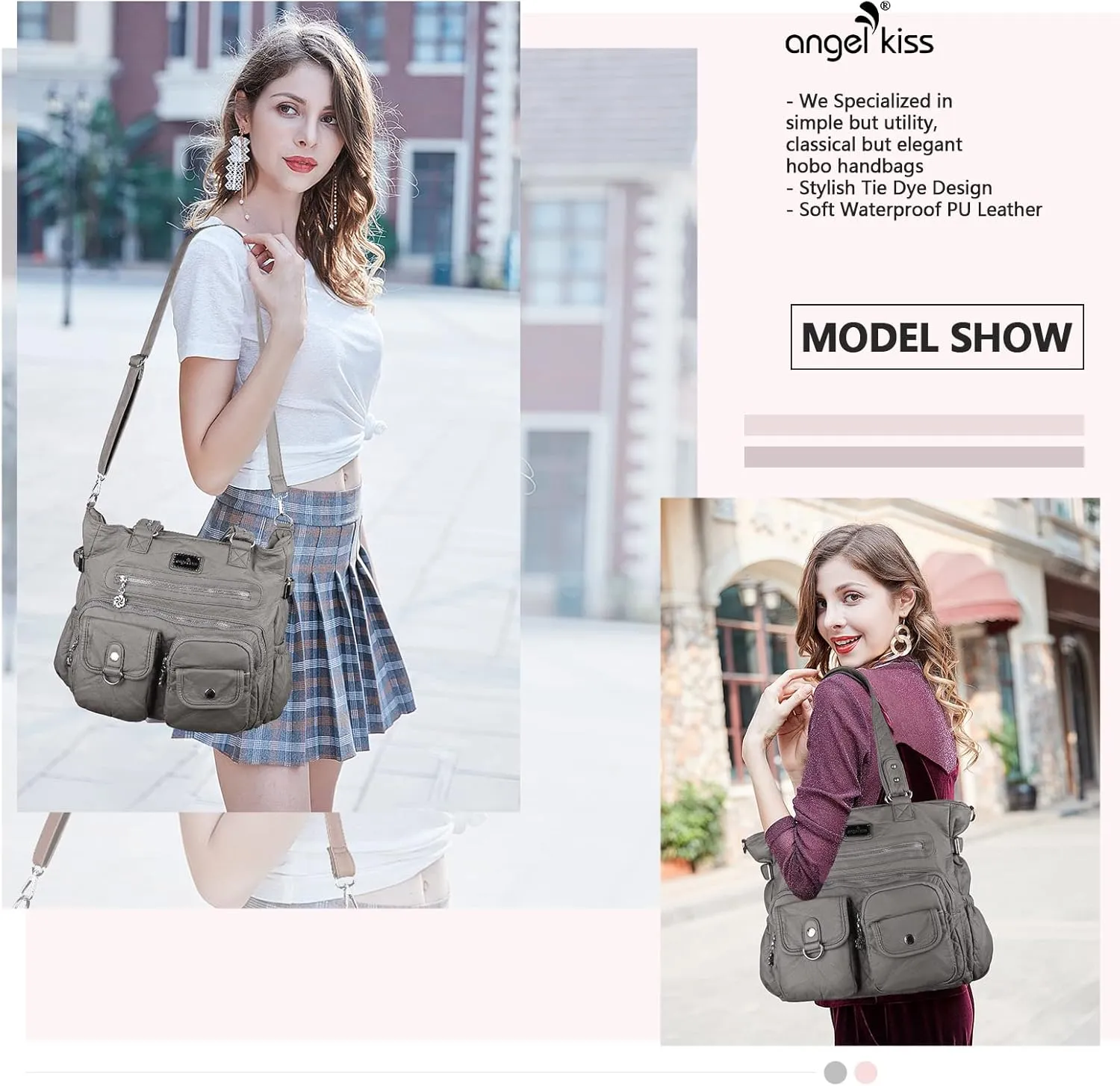 Angelkiss Purses Handbags for Women PU Tote Satchel Bags for Women Pockets Shoulder Bags…