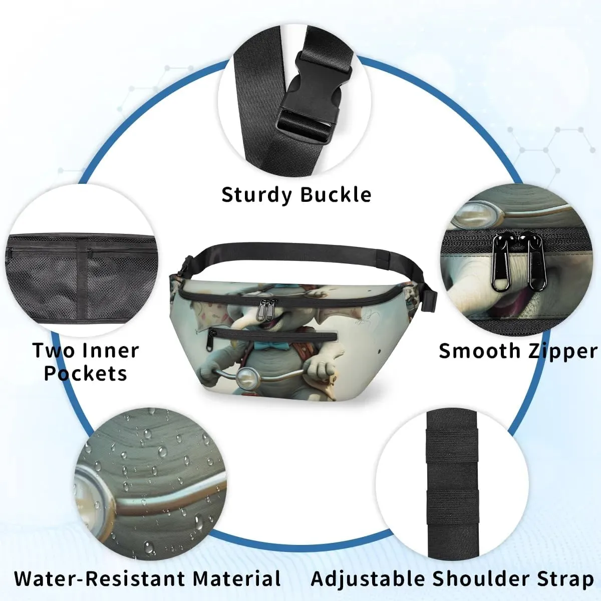 Animal Elephant Sling Bag Crossbody Backpack Chest Daypack for Women Sport Travel Hiking Casual Bag Multipurpose Waist Pack With Zipper Closure Adjustable Strap Shoulder Bag
