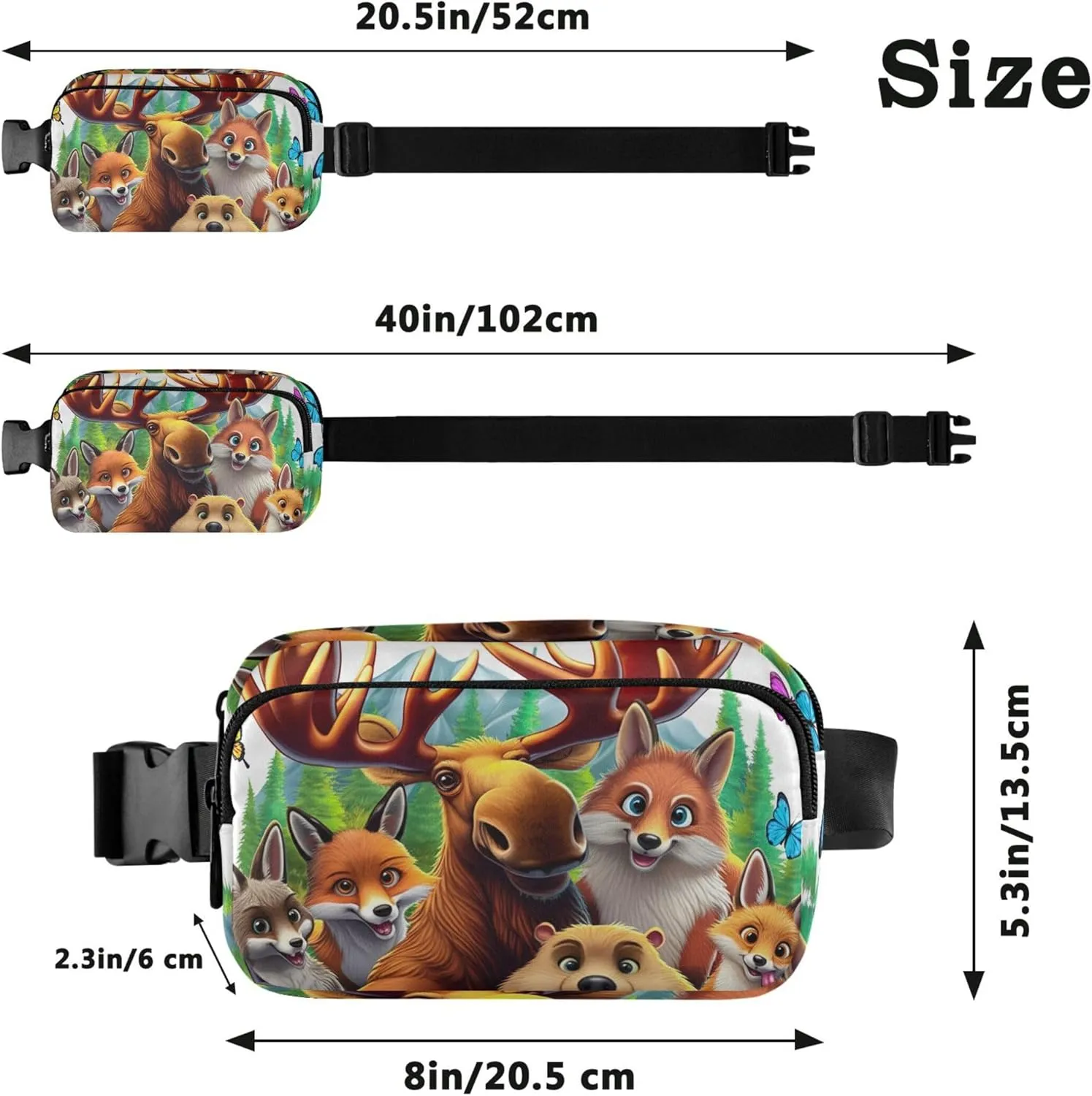 Animals Selfie Fox Bear Funny Women Fanny Packs Neon Hip Bag Belt Purse Waterproof Waist Purse for Women