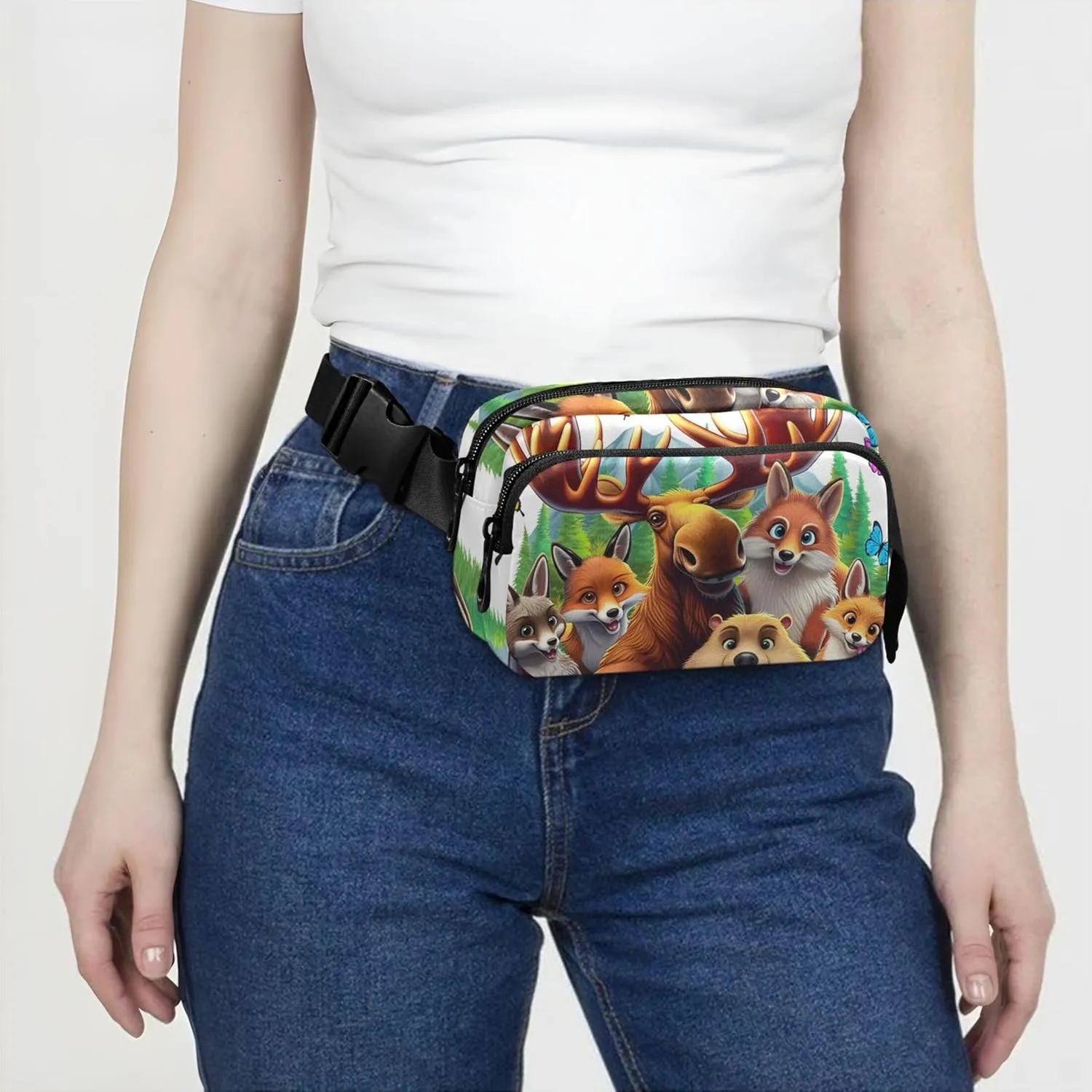 Animals Selfie Fox Bear Funny Women Fanny Packs Neon Hip Bag Belt Purse Waterproof Waist Purse for Women