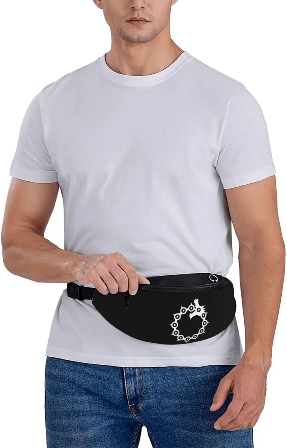 Anime Seven Deadly Sins Wrath Tattoo Unisex Adjustable Waist Bag Outdoor Sports Running Waist Bag Business Travel Phone Bag