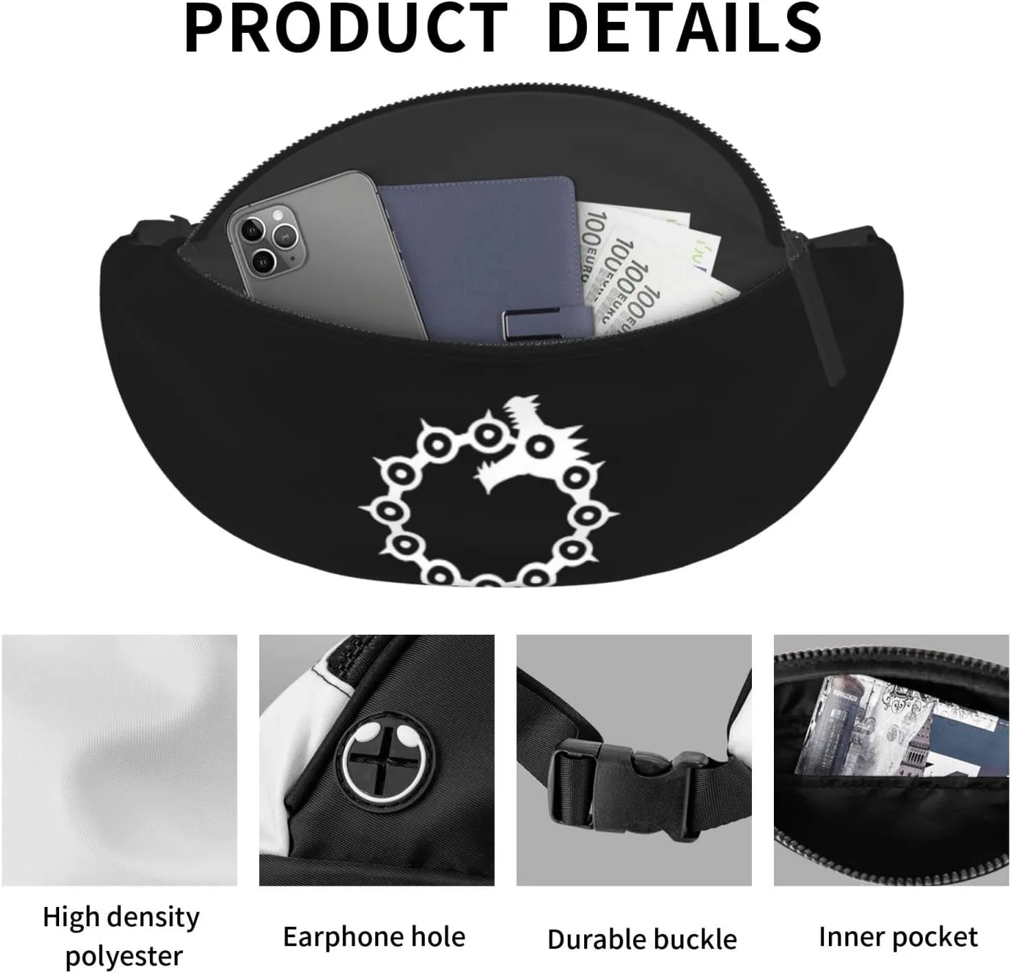Anime Seven Deadly Sins Wrath Tattoo Unisex Adjustable Waist Bag Outdoor Sports Running Waist Bag Business Travel Phone Bag