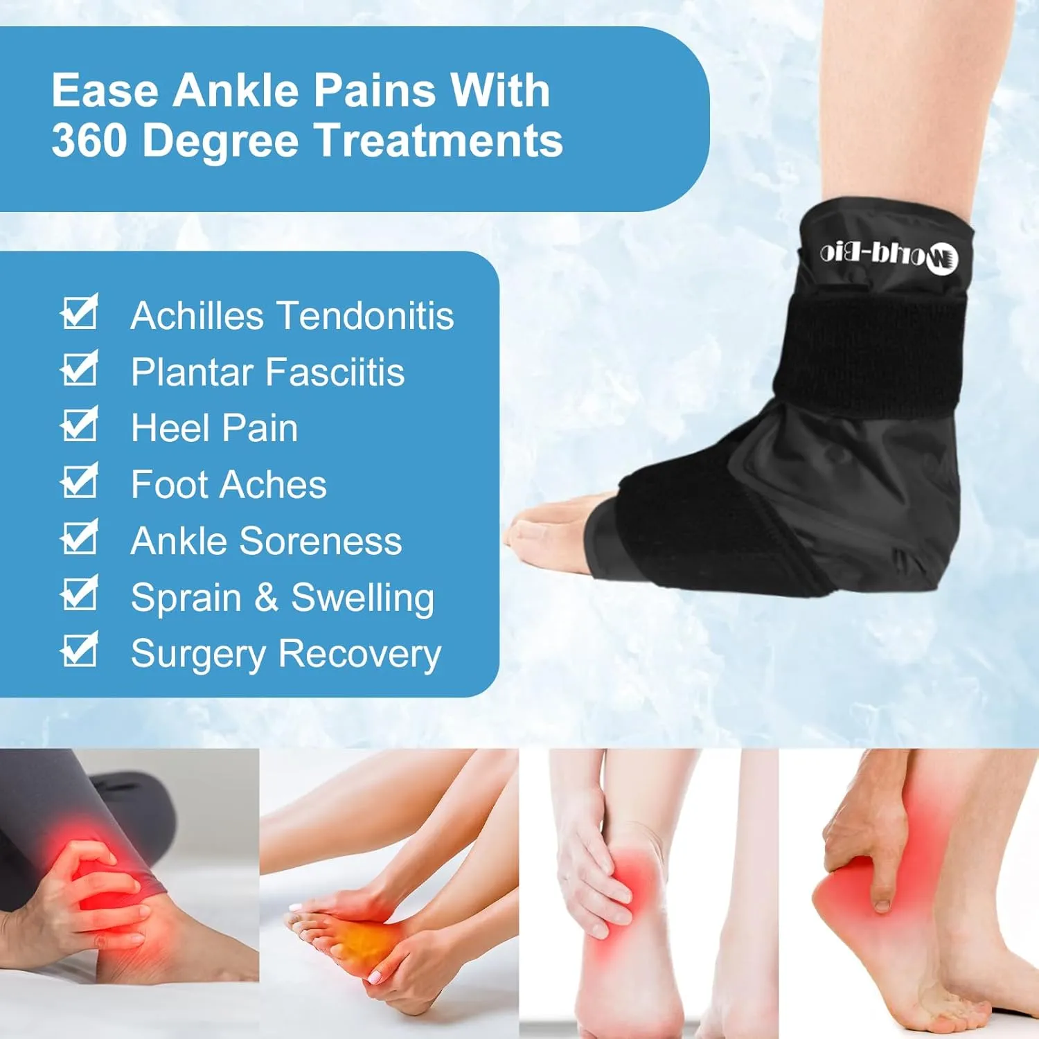 Ankle Ice Pack Wrap Compression, Foot Ice Pack Wrap Plantar Fasciitis, Foot Cold Cure Wrap, Reusable Gel Ice Pack for Ankle and Foot Pain Relief, Achilles Tendonitis, Swelling, Sprained Ankle and Heel
