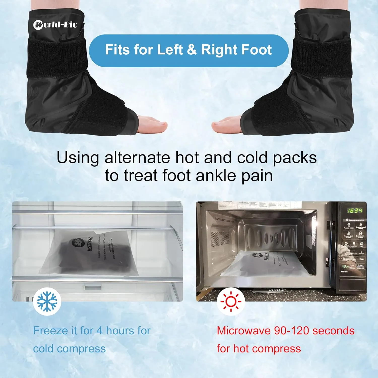 Ankle Ice Pack Wrap Compression, Foot Ice Pack Wrap Plantar Fasciitis, Foot Cold Cure Wrap, Reusable Gel Ice Pack for Ankle and Foot Pain Relief, Achilles Tendonitis, Swelling, Sprained Ankle and Heel