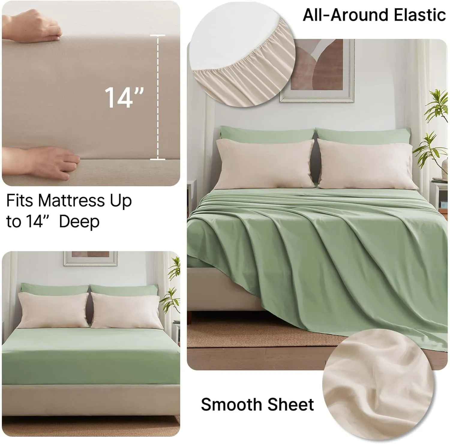 Anluoer Queen Comforter Set 7 Piece, Sage Green Bed in a Bag with Sheets, All Season Bedding Comforter Sets with 1 Comforter, 2 Pillow Shams, 2 Pillowcases, 1 Flat Sheet,1 Fitted Sheet