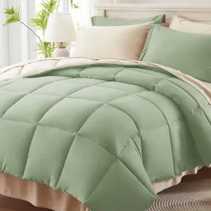 Anluoer Queen Comforter Set 7 Piece, Sage Green Bed in a Bag with Sheets, All Season Bedding Comforter Sets with 1 Comforter, 2 Pillow Shams, 2 Pillowcases, 1 Flat Sheet,1 Fitted Sheet