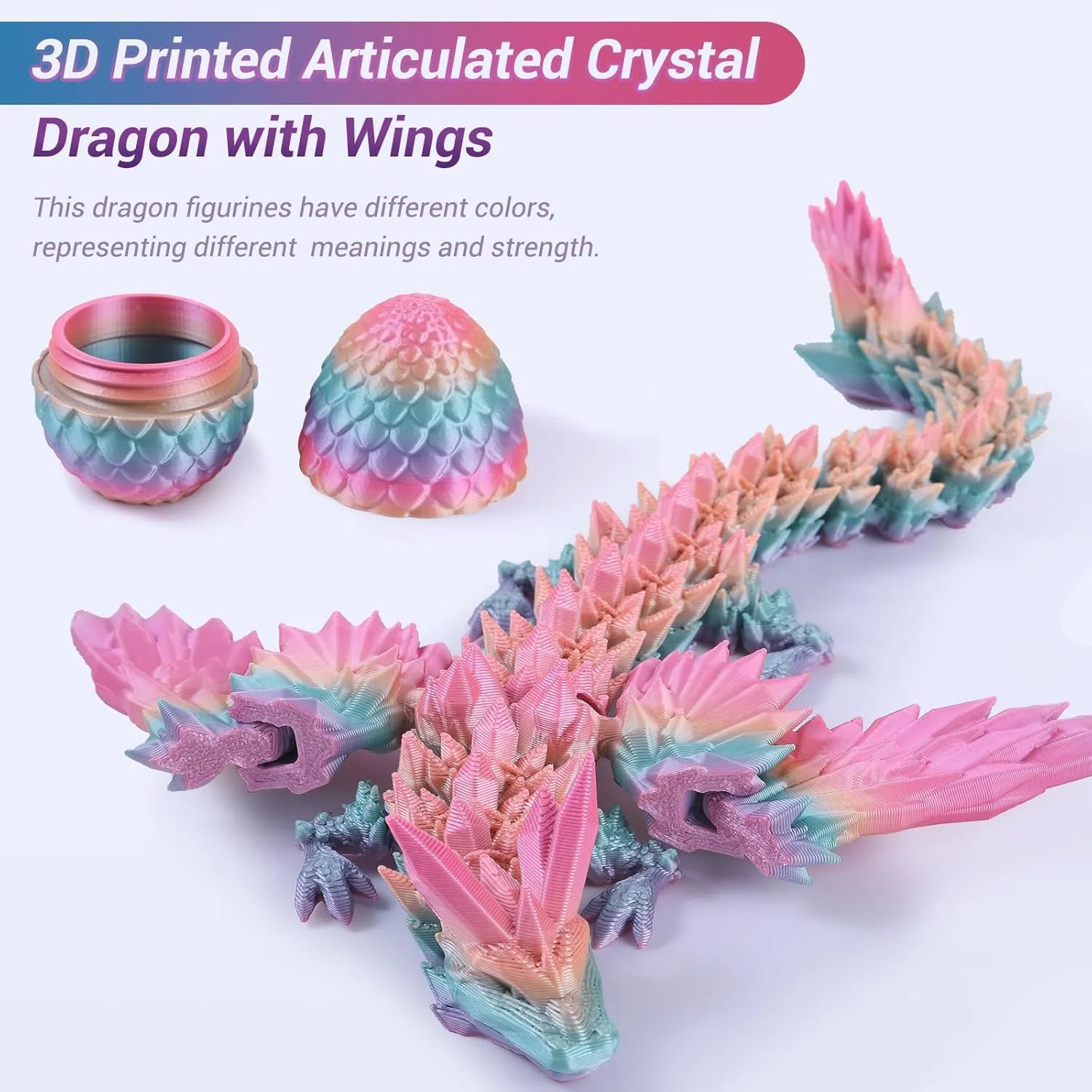 Antetek 3D Printed Dragon with Wings，3D Printed Dragon Egg，3D Printed Dragon in Egg， Movable Articulated Crystal Dragon Eggs with Dragon Inside with Wings