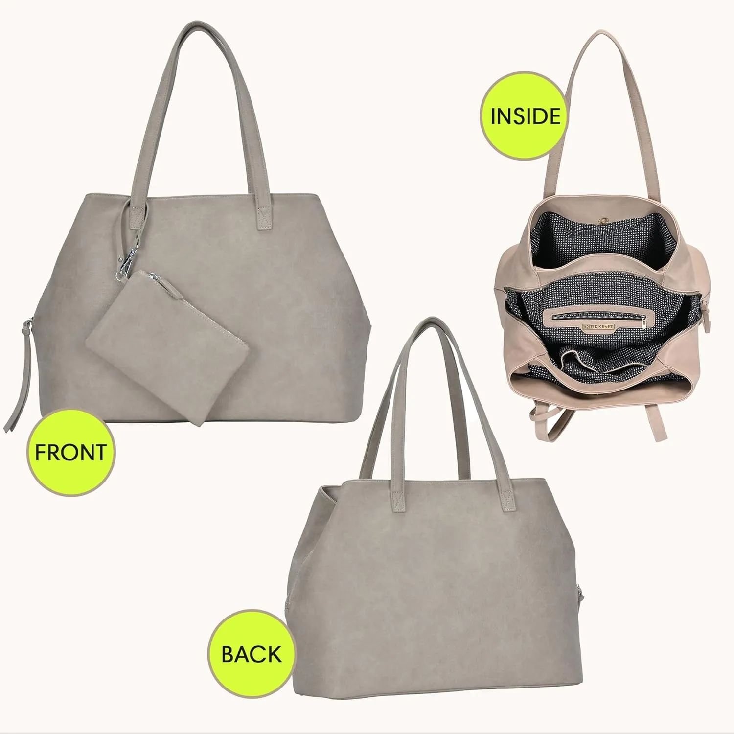 Antik Kraft Erica Tote | Dual Top Handle Tote Bag for Women | Vegan Leather Top-Handle Shoulder Bag