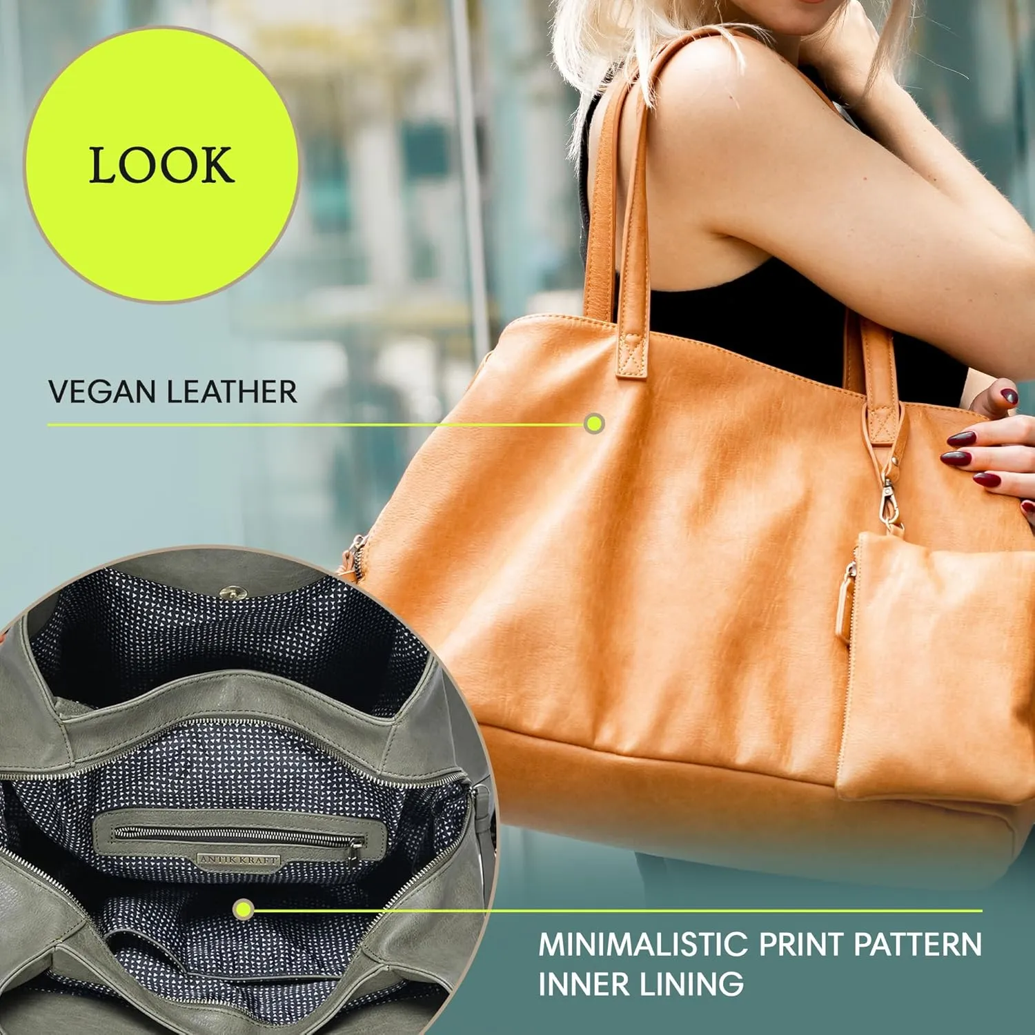 Antik Kraft Erica Tote | Dual Top Handle Tote Bag for Women | Vegan Leather Top-Handle Shoulder Bag