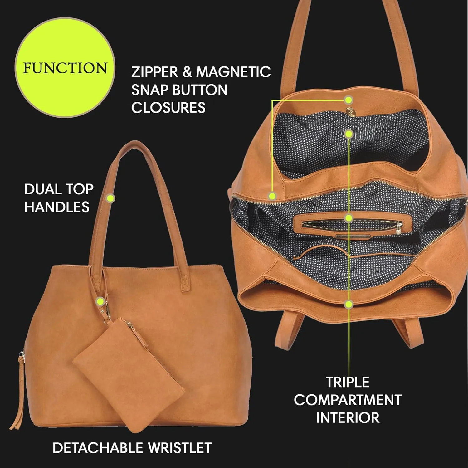 Antik Kraft Erica Tote | Dual Top Handle Tote Bag for Women | Vegan Leather Top-Handle Shoulder Bag