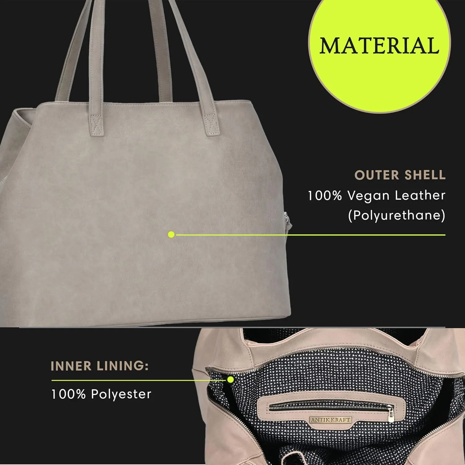 Antik Kraft Erica Tote | Dual Top Handle Tote Bag for Women | Vegan Leather Top-Handle Shoulder Bag