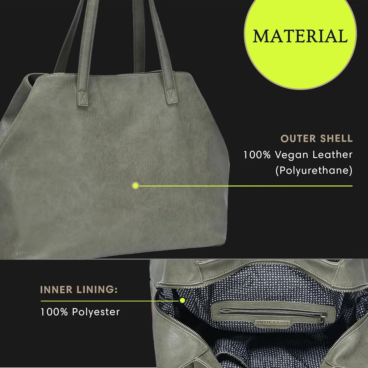 Antik Kraft Erica Tote | Dual Top Handle Tote Bag for Women | Vegan Leather Top-Handle Shoulder Bag