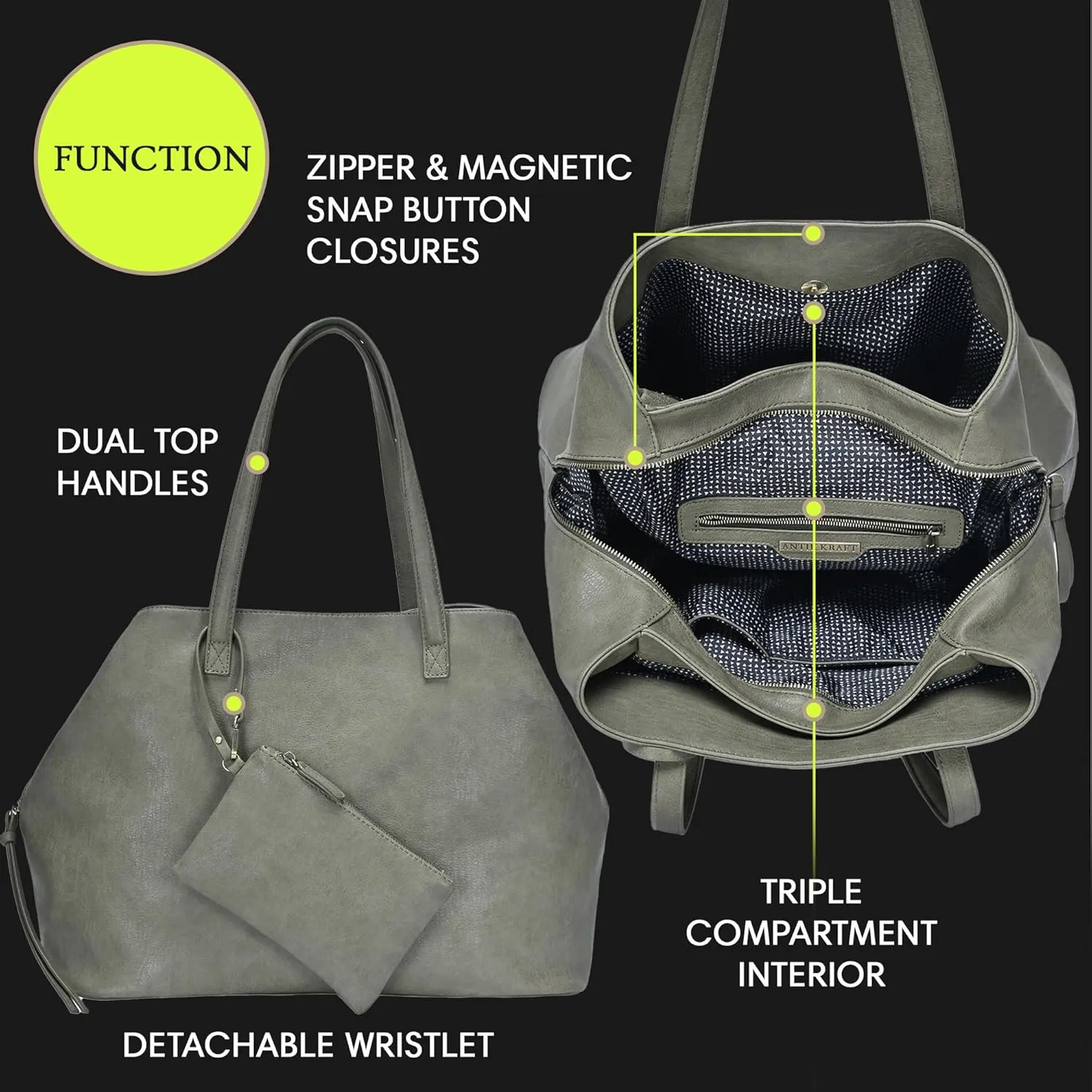 Antik Kraft Erica Tote | Dual Top Handle Tote Bag for Women | Vegan Leather Top-Handle Shoulder Bag