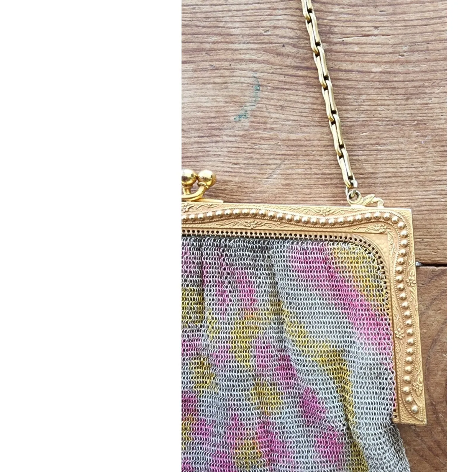 Antique Mesh Evening Bag 1900s 1910s Handpainted Watercolor Whiting Davis