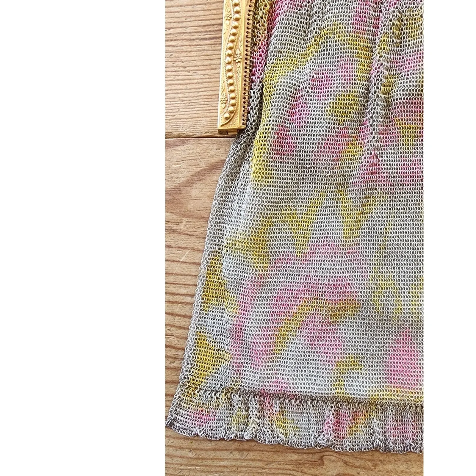 Antique Mesh Evening Bag 1900s 1910s Handpainted Watercolor Whiting Davis