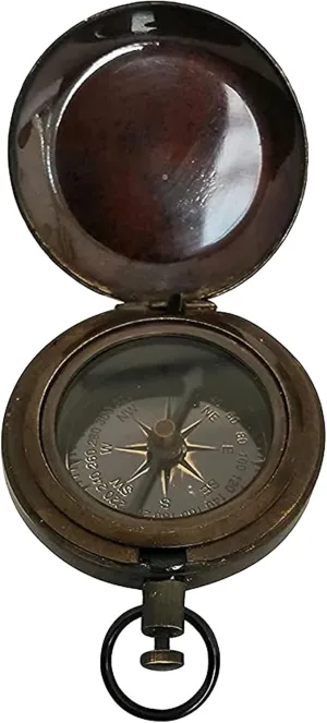 Antique Nautical Engraved Brass Compass Directional Maritime Navigational Pocket Compass Tool for Hiking Trekking Travelling & Camping by AWF ROORKEE Store