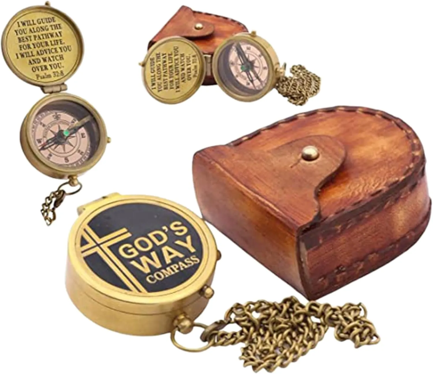 Antique Nautical Engraved Brass Gold Compass with Leather Case Directional Maritime Navigational Pocket Compass Tool for Hiking Trekking Travelling & Camping by DOLLOND LONDONE1920