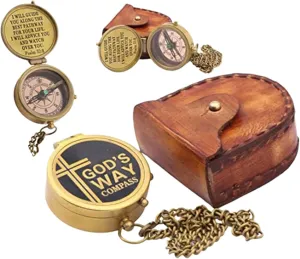 Antique Nautical Engraved Brass Gold Compass with Leather Case Directional Maritime Navigational Pocket Compass Tool for Hiking Trekking Travelling & Camping by DOLLOND LONDONE1920