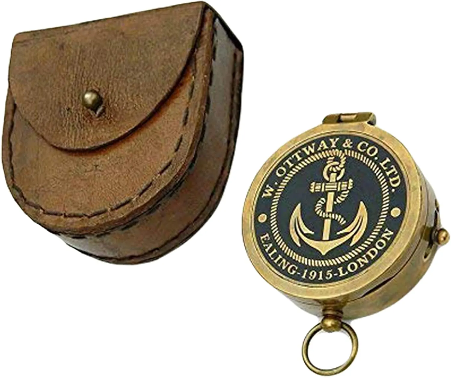 Antique Nautical Engraved Golden Brass Compass with Leather Case Directional Maritime Navigational Pocket Compass Tool for Hiking Trekking Travelling & Camping by AWF ROORKEE Store