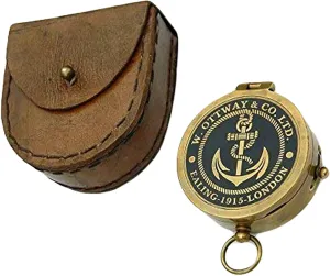 Antique Nautical Engraved Golden Brass Compass with Leather Case Directional Maritime Navigational Pocket Compass Tool for Hiking Trekking Travelling & Camping by AWF ROORKEE Store