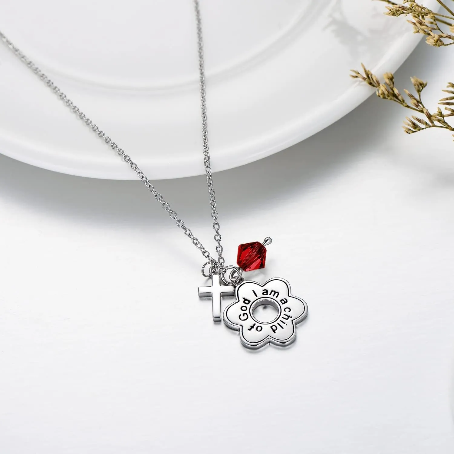 AOBOCO 925 Sterling Silver I Am a Child of God Daisy Necklace Jewelry Birthday Birthday Baptism Communion Gifts for Girls