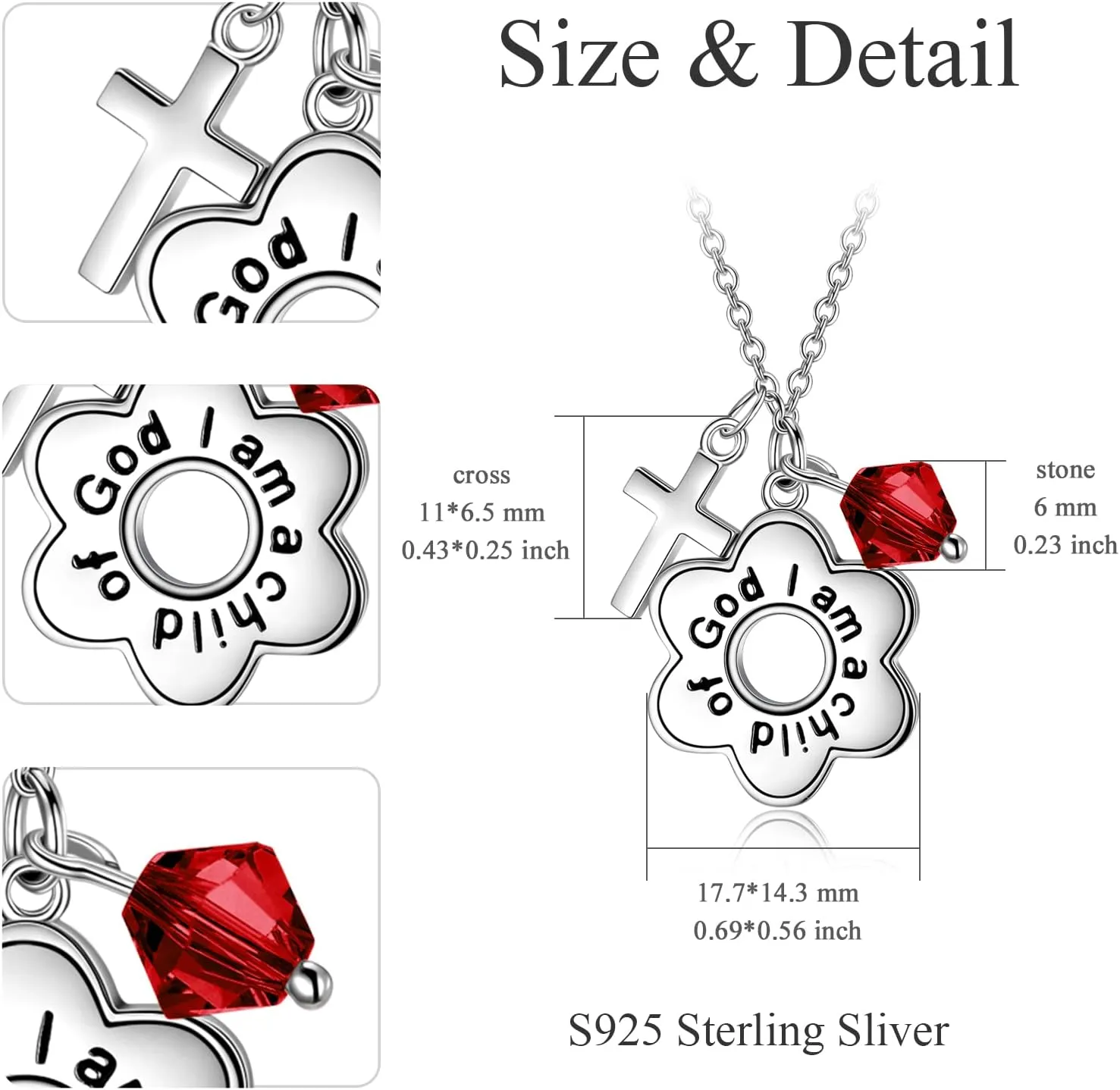 AOBOCO 925 Sterling Silver I Am a Child of God Daisy Necklace Jewelry Birthday Birthday Baptism Communion Gifts for Girls