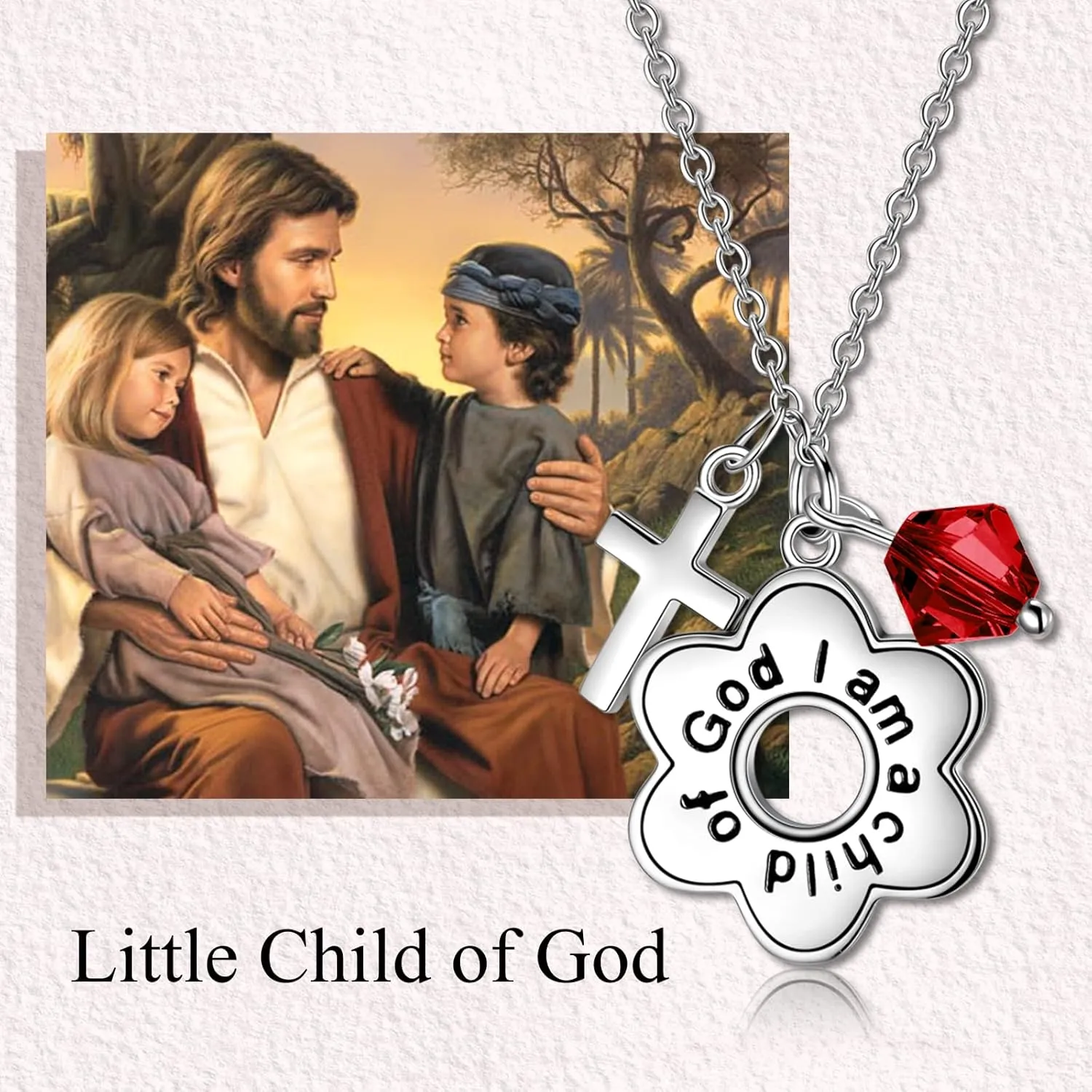 AOBOCO 925 Sterling Silver I Am a Child of God Daisy Necklace Jewelry Birthday Birthday Baptism Communion Gifts for Girls