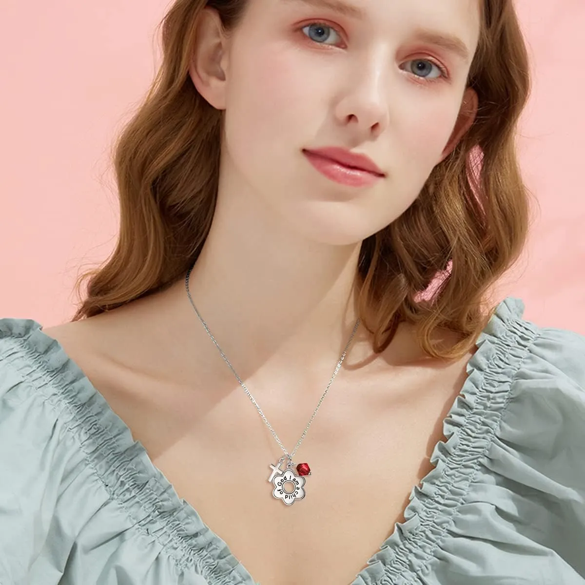 AOBOCO 925 Sterling Silver I Am a Child of God Daisy Necklace Jewelry Birthday Birthday Baptism Communion Gifts for Girls