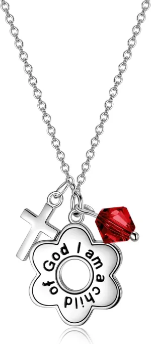 AOBOCO 925 Sterling Silver I Am a Child of God Daisy Necklace Jewelry Birthday Birthday Baptism Communion Gifts for Girls