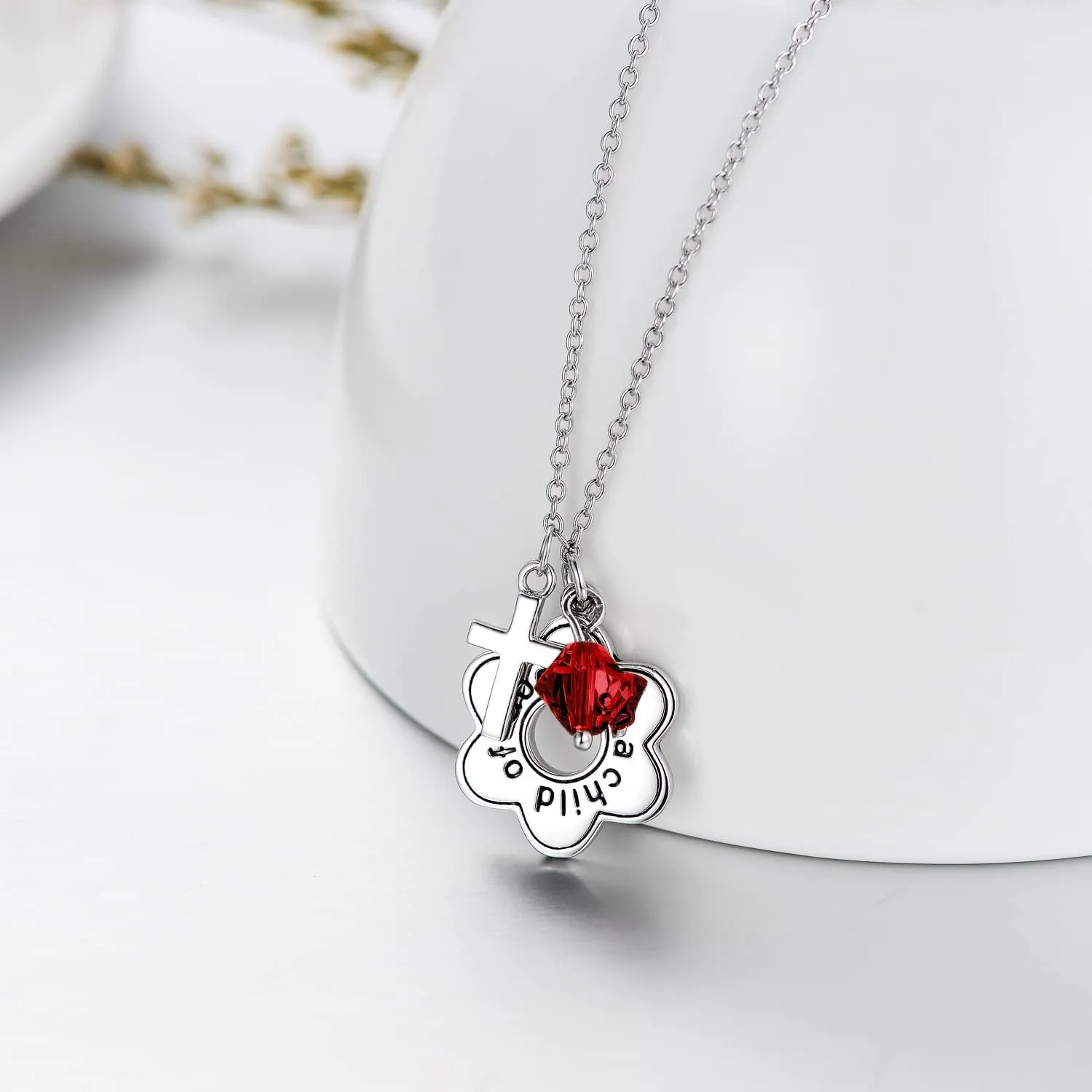 AOBOCO 925 Sterling Silver I Am a Child of God Daisy Necklace Jewelry Birthday Birthday Baptism Communion Gifts for Girls