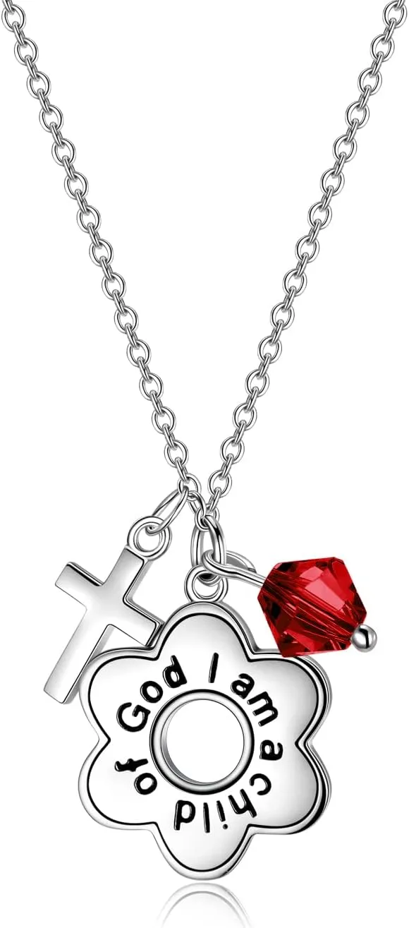 AOBOCO 925 Sterling Silver I Am a Child of God Daisy Necklace Jewelry Birthday Birthday Baptism Communion Gifts for Girls