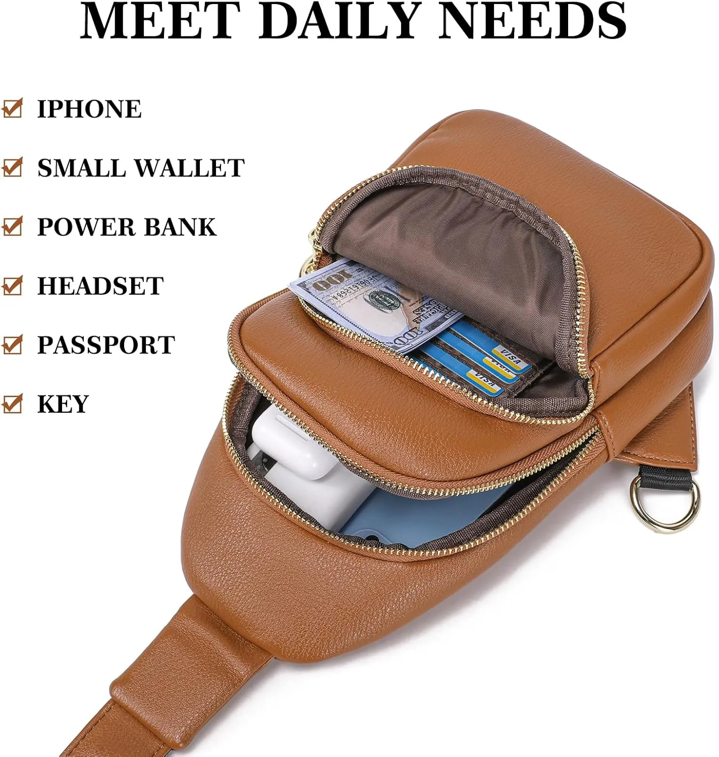 AOCINA INICAT Small Sling Bag Crossbody Vegan Leather Fanny Packs for Women Fashionable Chest Bag for Travel