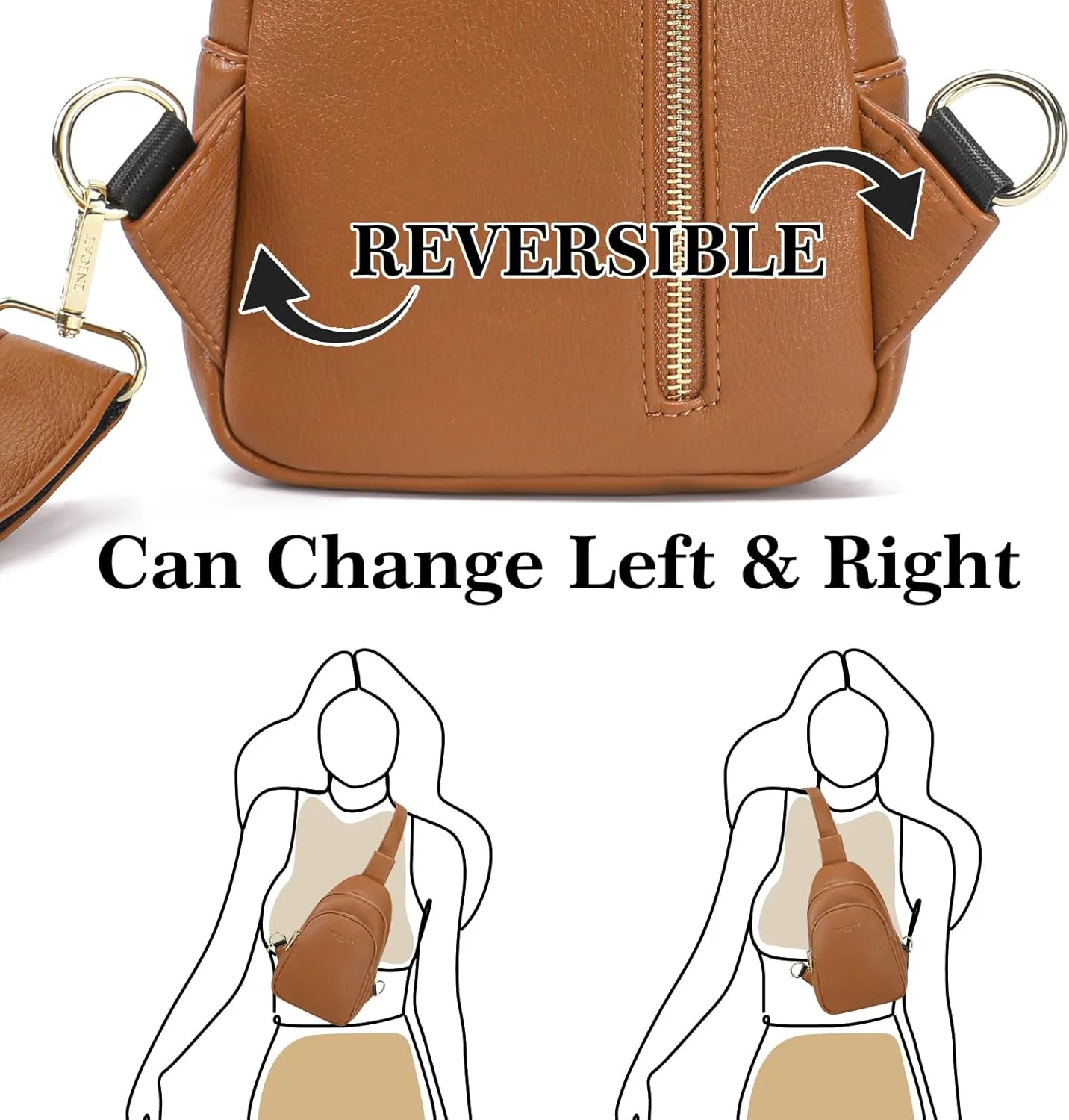 AOCINA INICAT Small Sling Bag Crossbody Vegan Leather Fanny Packs for Women Fashionable Chest Bag for Travel